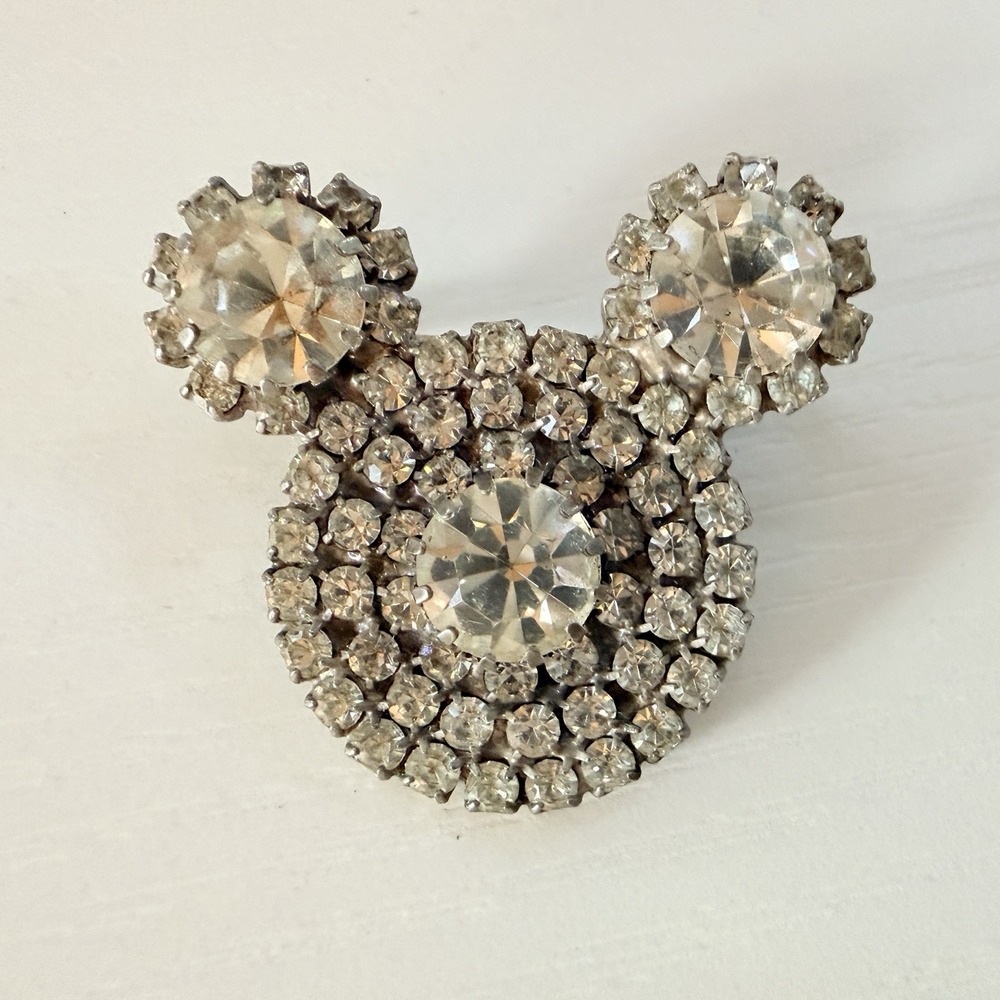 Vintage Mickey Mouse Rhinestone Pin Brooch Disney Glass Crystal Sparkly Bling - Picture 2 of 10